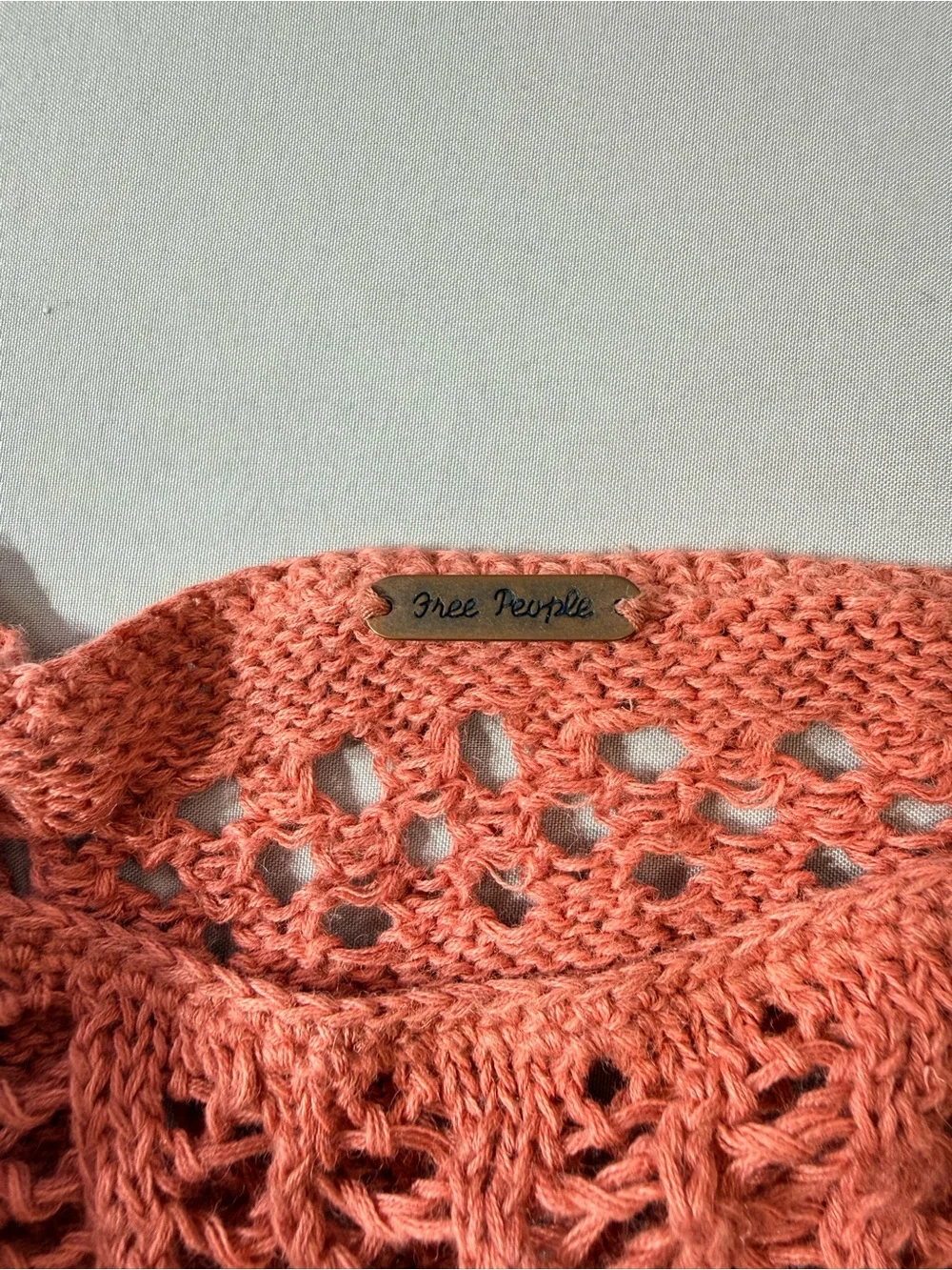 Free People Annabelle Crochet Open-Knit Coral Sweater Top scalloped boho
